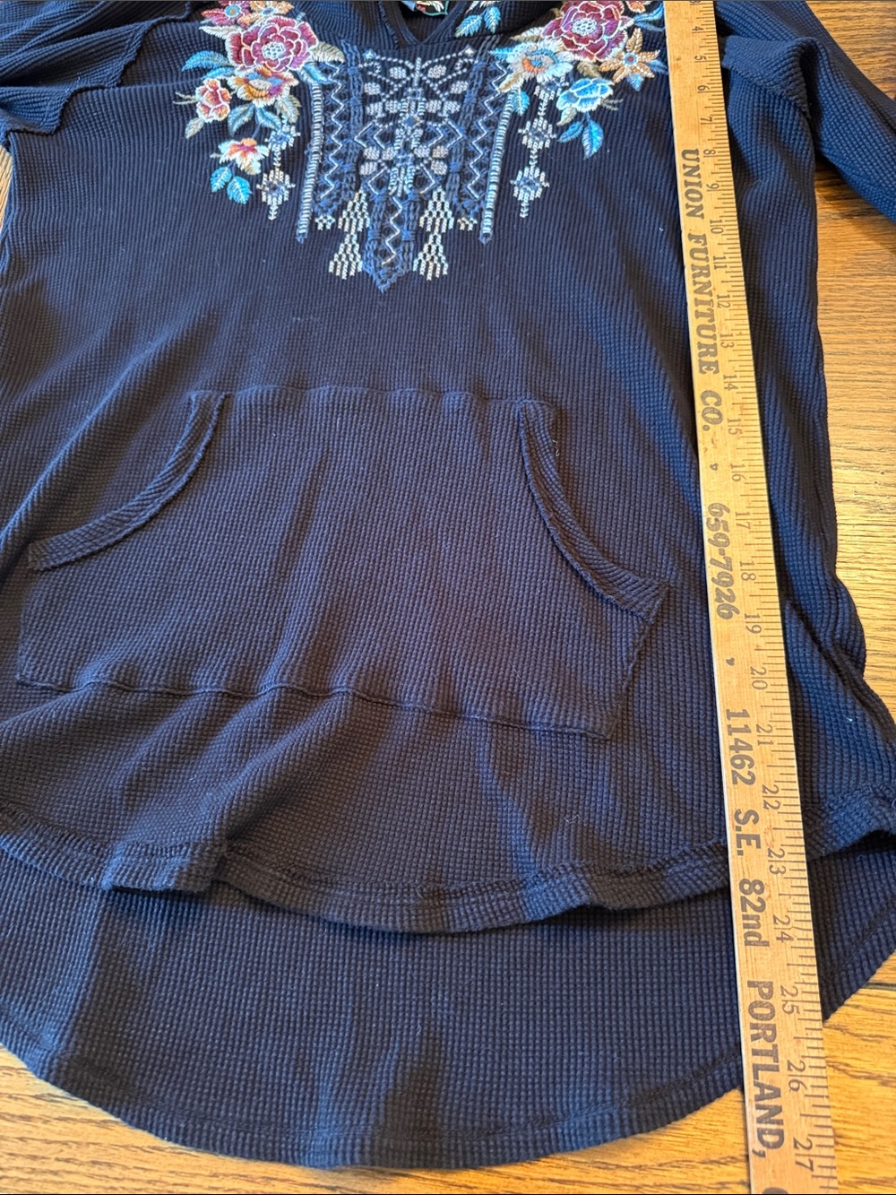 Johnny Was Embroidered Floral Thermal Hoodie Tunic Boho Black Large - Picture 6 of 9